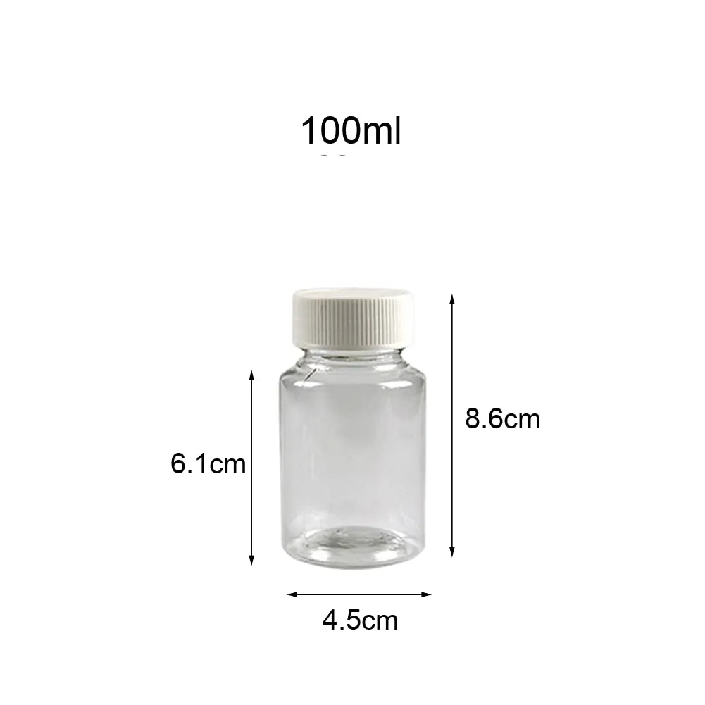12PCS 100ml Clear Empty Plastic Bottles Box with White Screw Cap Portable Solid Powder Case Holder Storage Container for Liquid Chemical Dispense