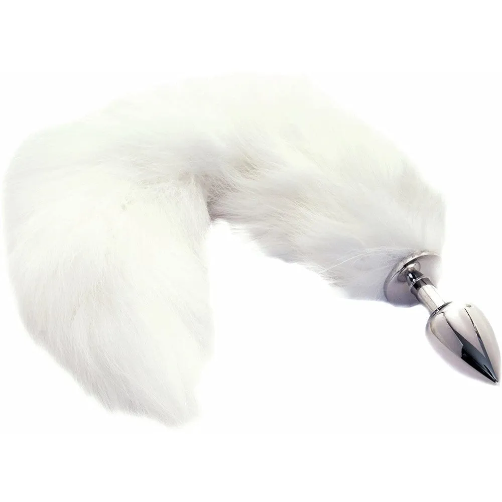 16" White Fox Tail Metal Plug