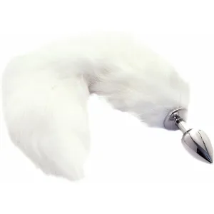 16" White Fox Tail Metal Plug