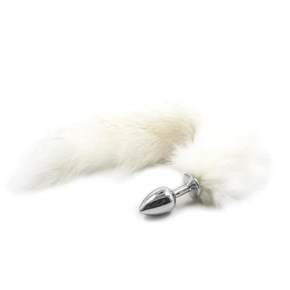 16" White Fox Tail Metal Plug