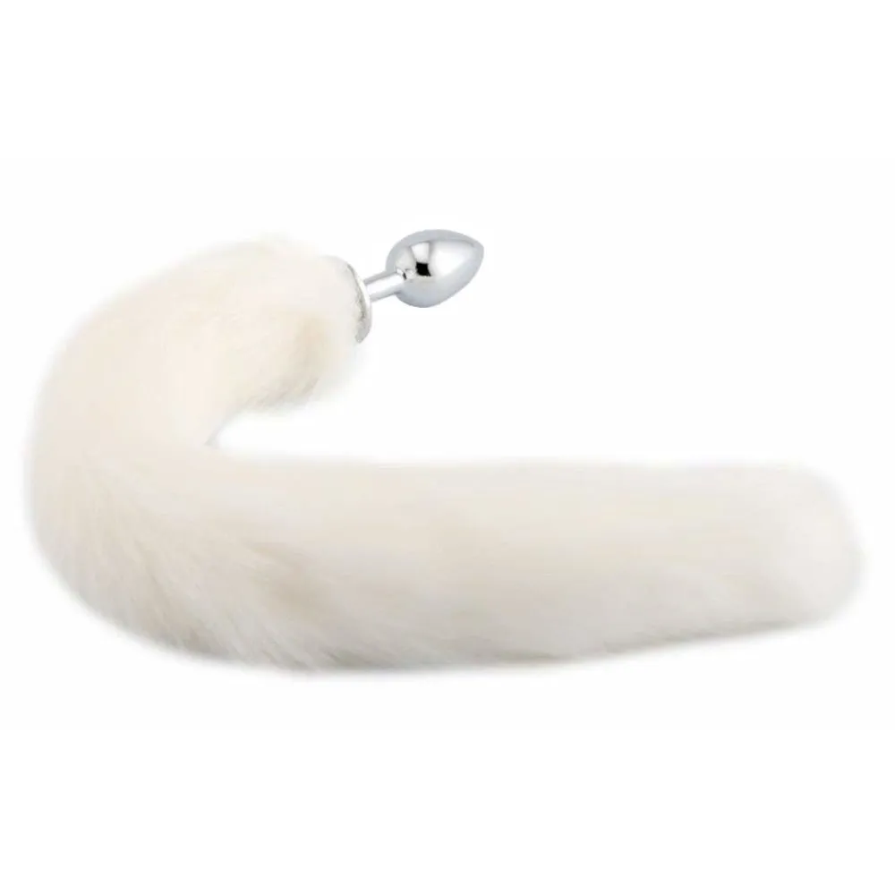 16" White Fox Tail Metal Plug