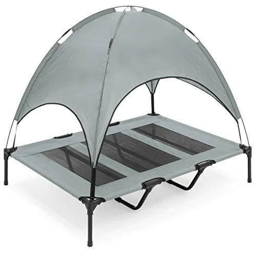 Best Choice Products 48in Outdoor Raised Mesh Cot Cooling Dog Pet Bed w/Removable Canopy, Travel Bag - Gray