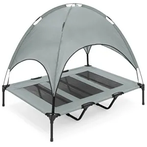 Best Choice Products 48in Outdoor Raised Mesh Cot Cooling Dog Pet Bed w/Removable Canopy, Travel Bag - Gray