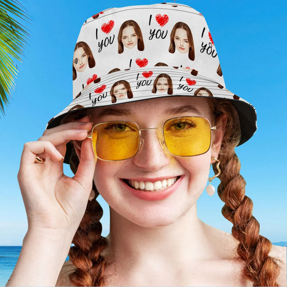 Custom Your Photo Face And Pet Summer Bucket Hat Fisherman Hat - I love You