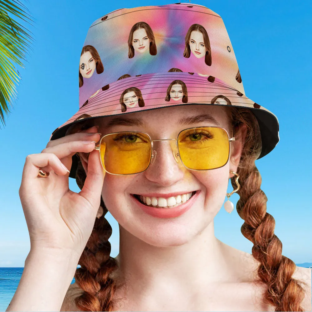 Custom Your Photo Face And Pet Summer Bucket Hat Fisherman Hat - Tie-dye