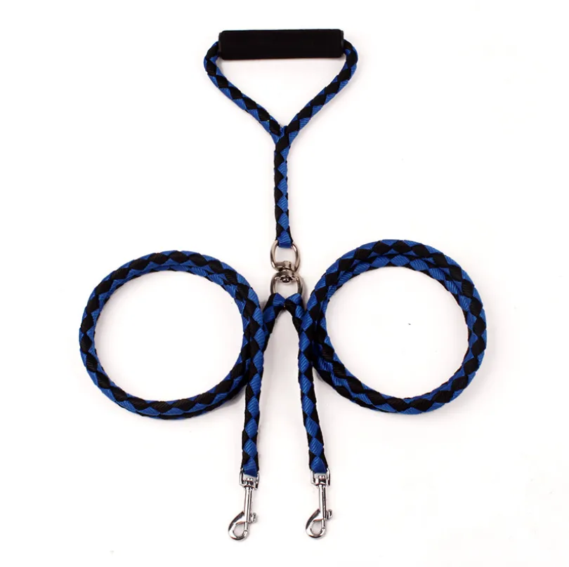 Double Dog Leash with Rubber Grip - 1.4m Polyester Rope