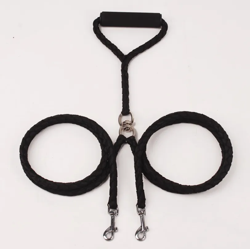 Double Dog Leash with Rubber Grip - 1.4m Polyester Rope