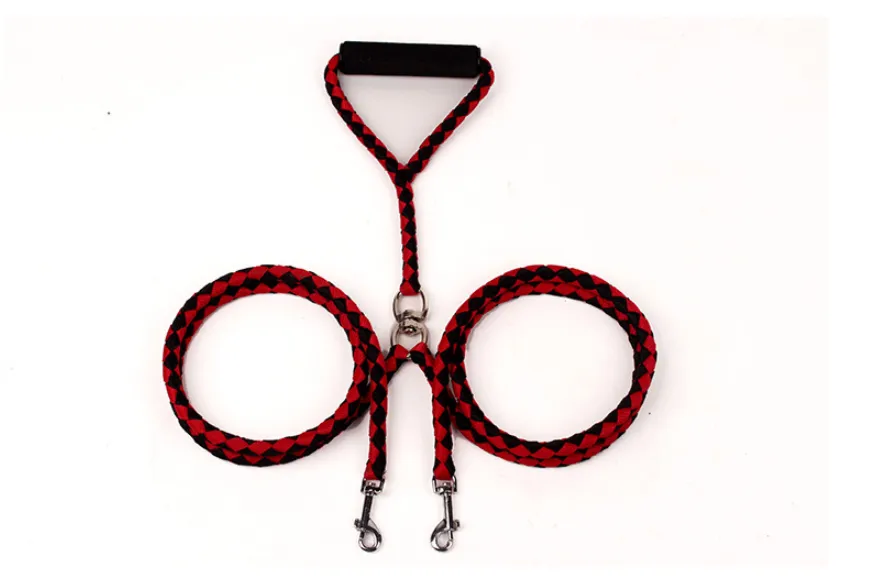 Double Dog Leash with Rubber Grip - 1.4m Polyester Rope