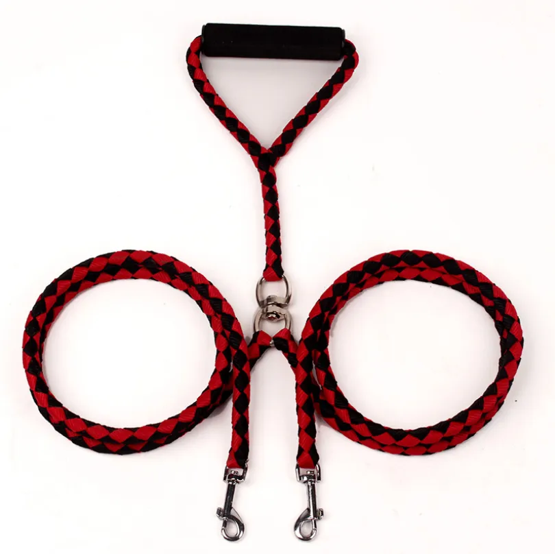 Double Dog Leash with Rubber Grip - 1.4m Polyester Rope