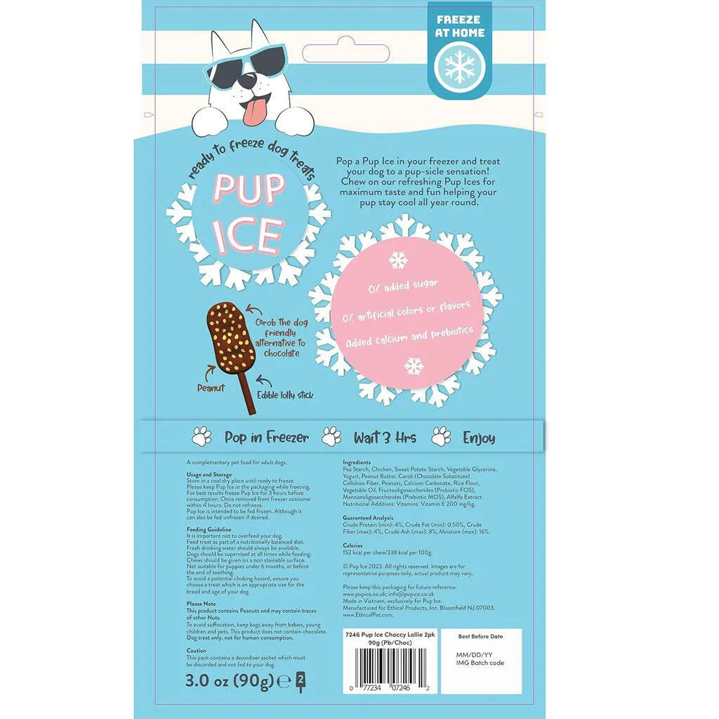 Ethical Pup Ice Choccy Lollies Peanut Butter & Chocolate Ready to Freeze Dog Treats, 2 pack