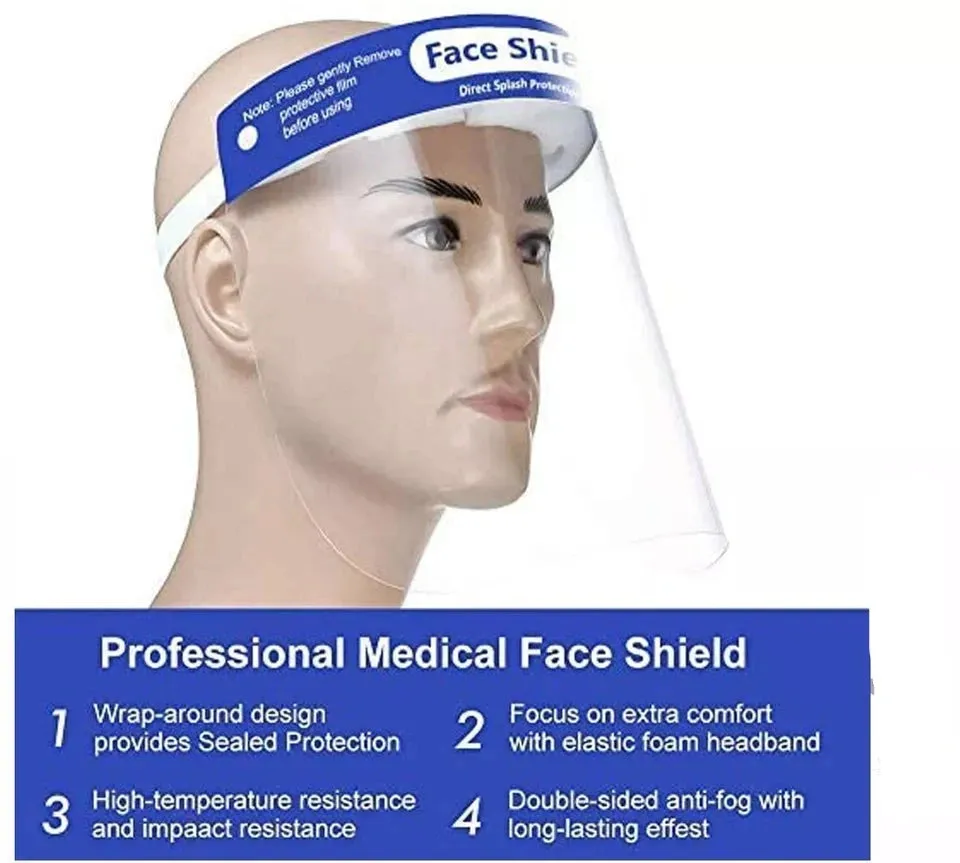 Face Protective Shield Anti Fog Full Face Splash Proof Top Cap Clear Hat (2 Pack)