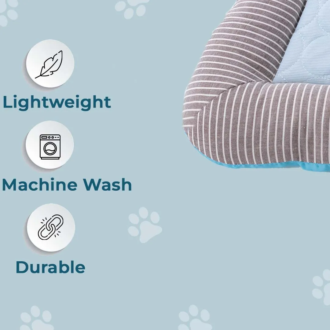 Homestic Rectangular Dog & Cat Bed|Yarn Dyed Oxford Cloth|Nylon and Polyester with Cotton Filling|Self-Cooling Bed for Dog & Cat|Small Light-Weight & Durable Dog Bed|ZQCJ005B-M|Blue