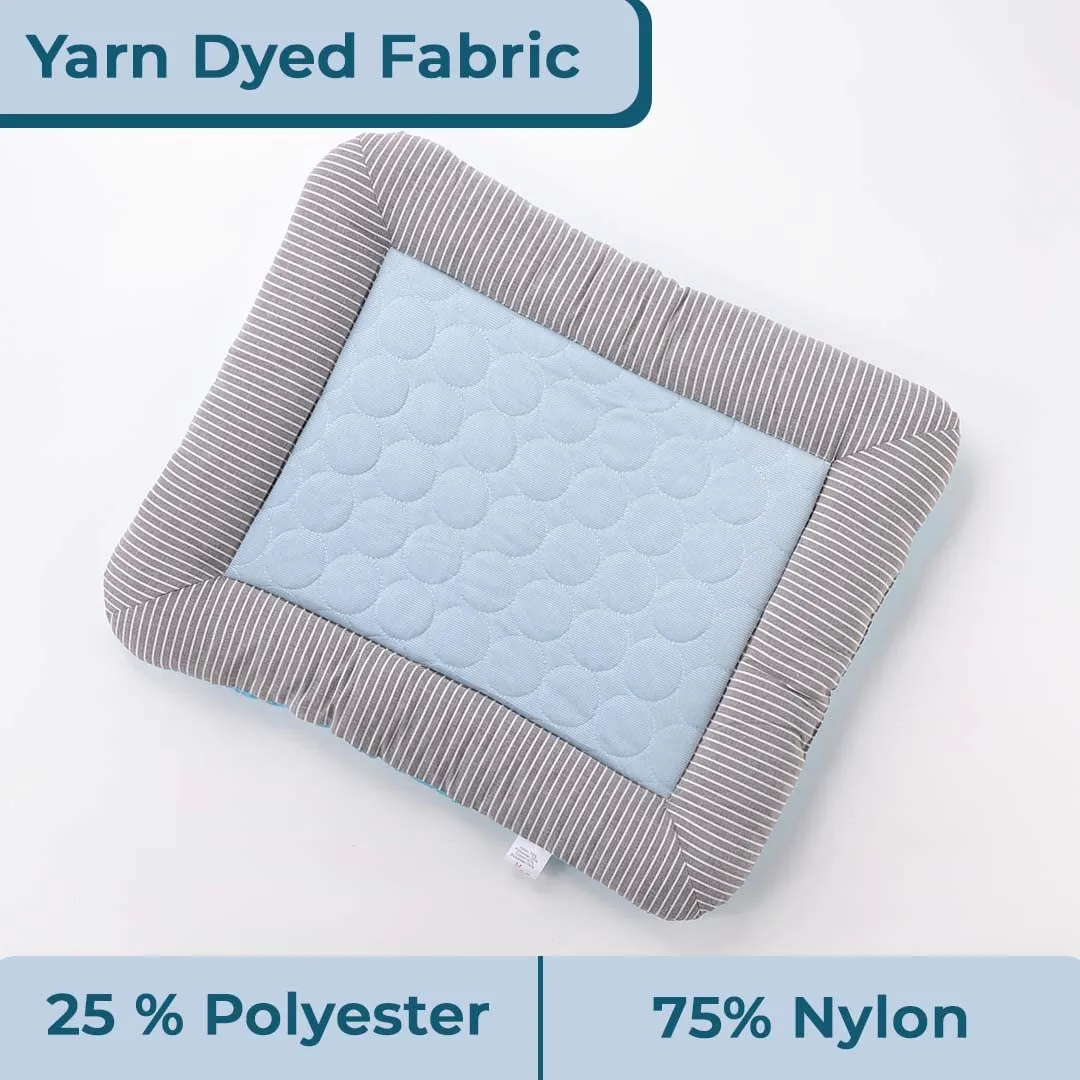 Homestic Rectangular Dog & Cat Bed|Yarn Dyed Oxford Cloth|Nylon and Polyester with Cotton Filling|Self-Cooling Bed for Dog & Cat|Small Light-Weight & Durable Dog Bed|ZQCJ005B-M|Blue