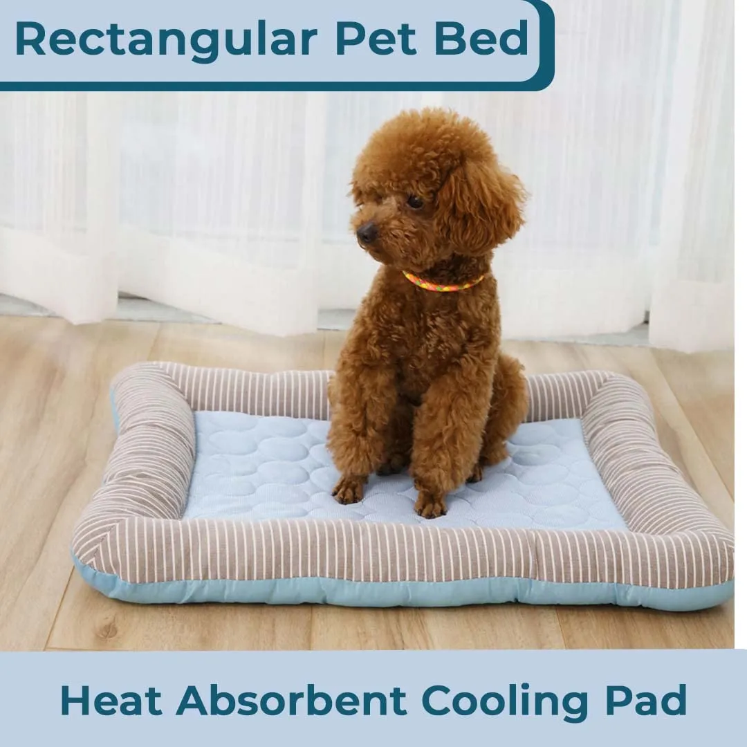 Homestic Rectangular Dog & Cat Bed|Yarn Dyed Oxford Cloth|Nylon and Polyester with Cotton Filling|Self-Cooling Bed for Dog & Cat|Small Light-Weight & Durable Dog Bed|ZQCJ005B-M|Blue