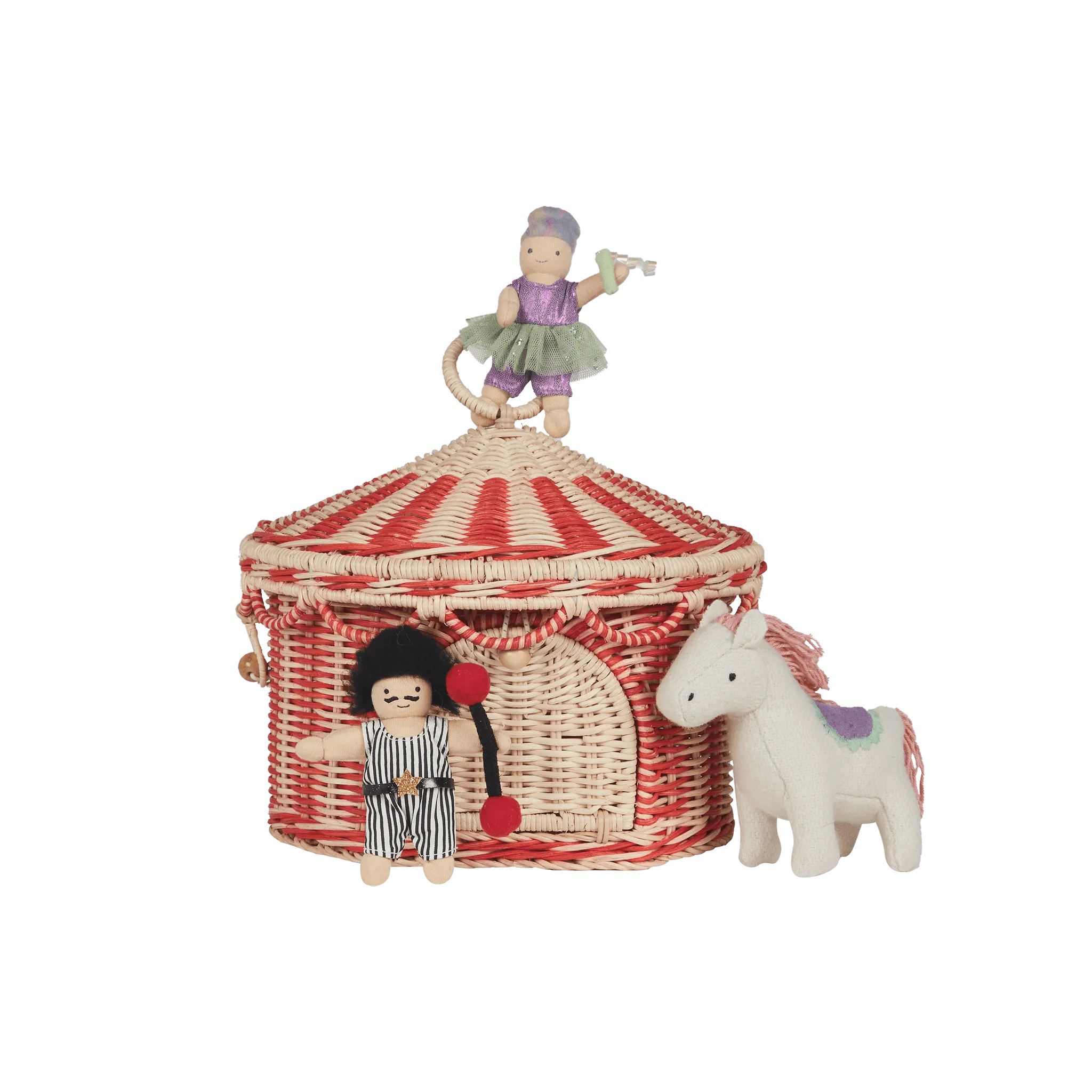 Olli Ella Circus Tent Basket - Red/Straw