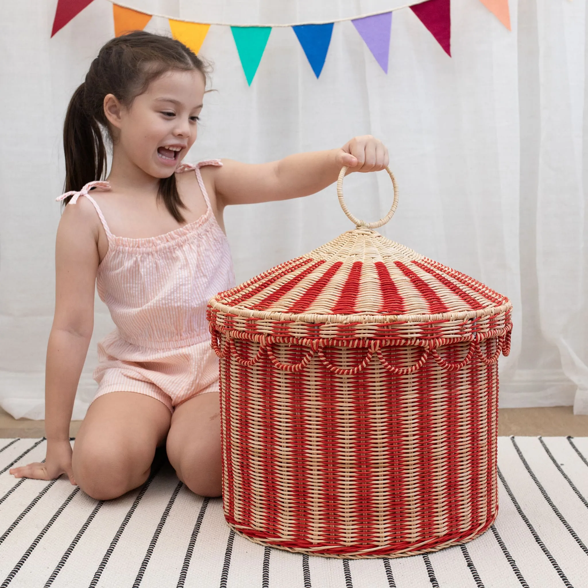 Olli Ella Circus Tent Toy Basket - Red/Straw
