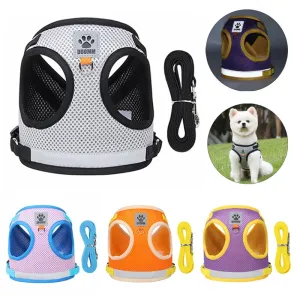 Reflective Nylon Dog Harness and Leash Set for Small to Medium Dogs and Cats