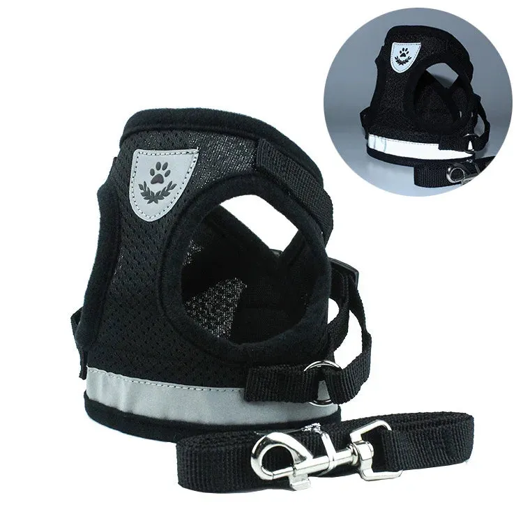 Reflective Nylon Dog Harness and Leash Set for Small to Medium Dogs and Cats