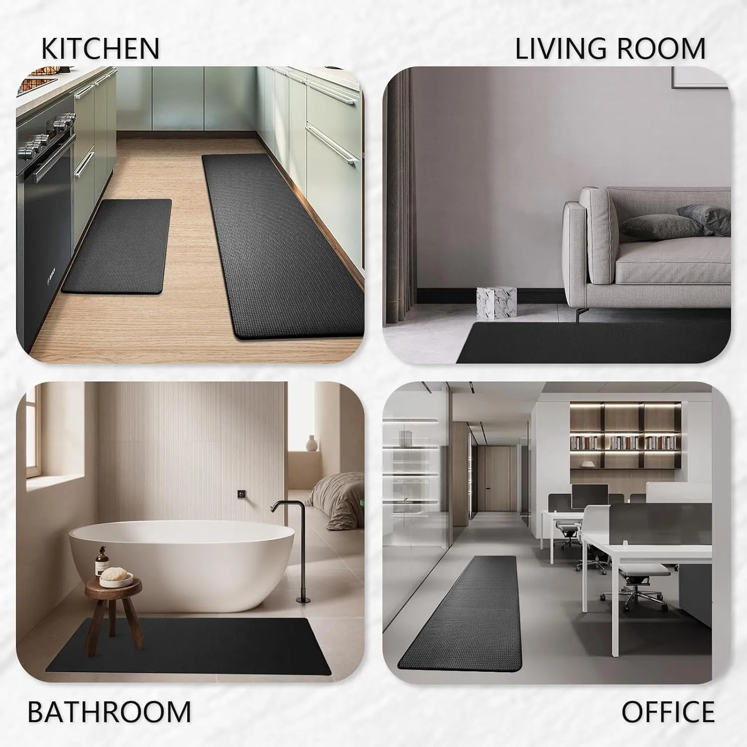 Roccar Kitchen Rugs and Mats, Anti Fatigue Waterproof for Kitchen, Office & Garage，Non Skid Standing Kitchen Rug 2 Piece —（44x75cm 44x150cm）