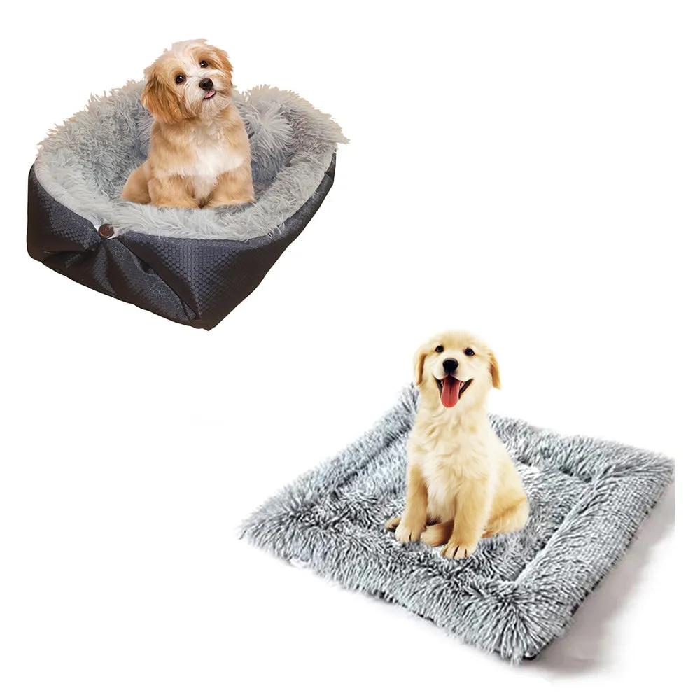 SOGA Black Dual purpose Cushion Nest Cat Dog Bed Warm Plush Kennel Mat Pet Home Travel Essentials