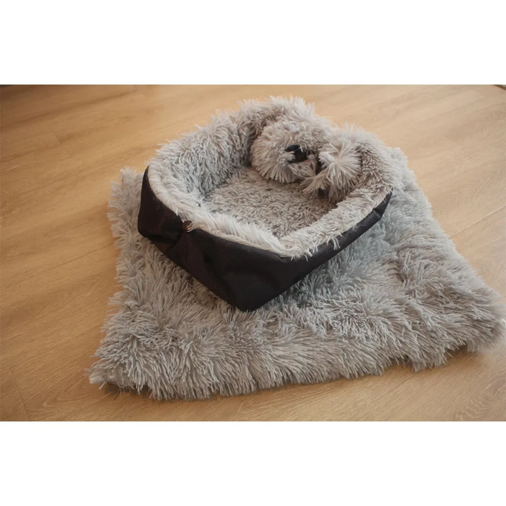 SOGA Black Dual purpose Cushion Nest Cat Dog Bed Warm Plush Kennel Mat Pet Home Travel Essentials