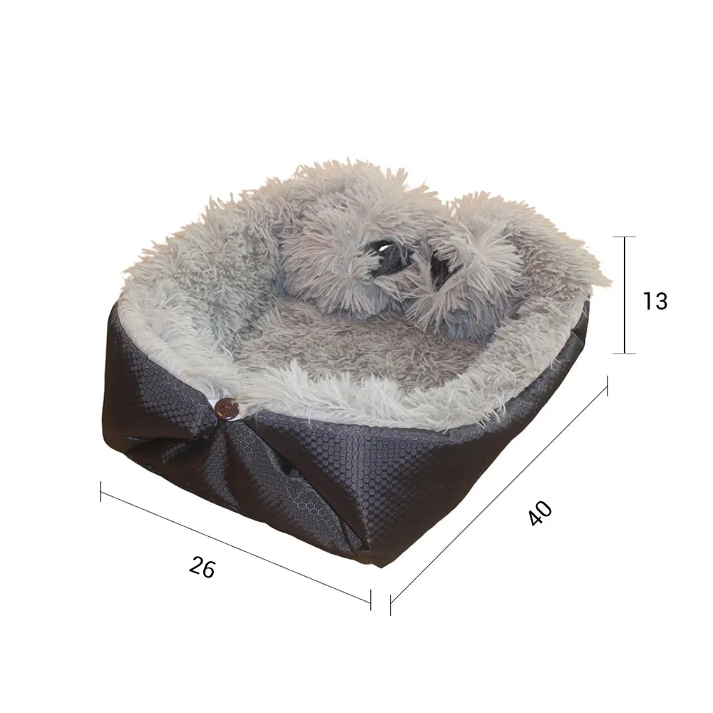 SOGA Black Dual purpose Cushion Nest Cat Dog Bed Warm Plush Kennel Mat Pet Home Travel Essentials