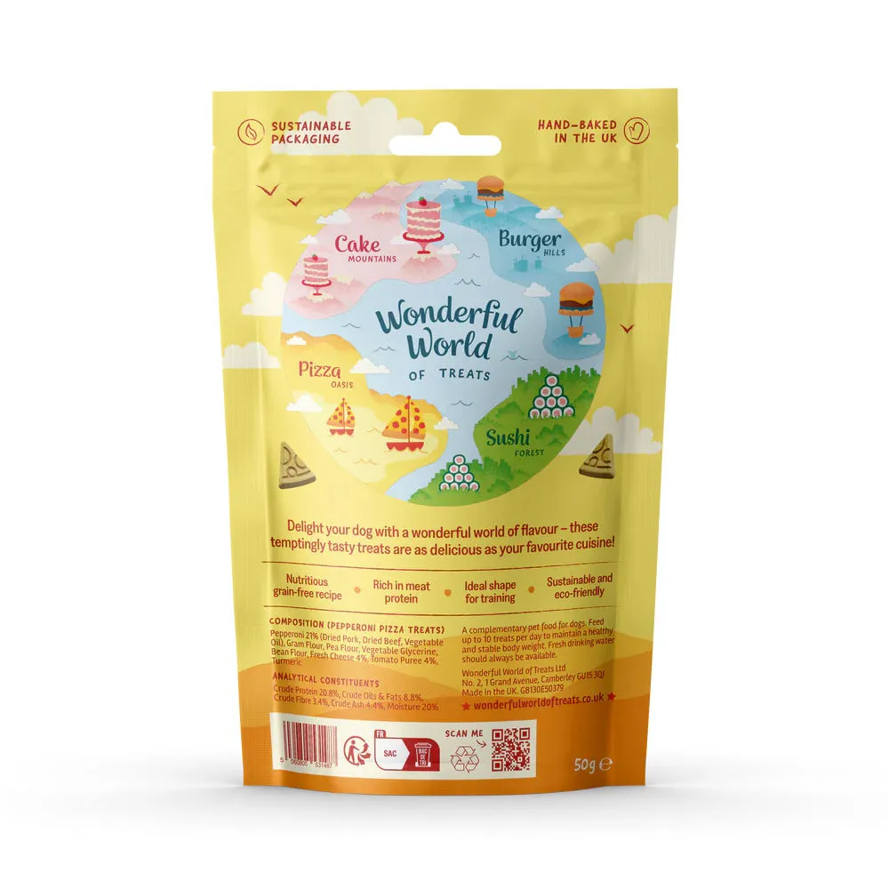 Wonderful World of Treats | Wheat Gluten Free, Natural Hand Baked Dog Biscuits | Pizza Pepperoni - 50g