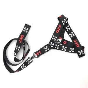 Woof-White Black Harness & Leash Set
