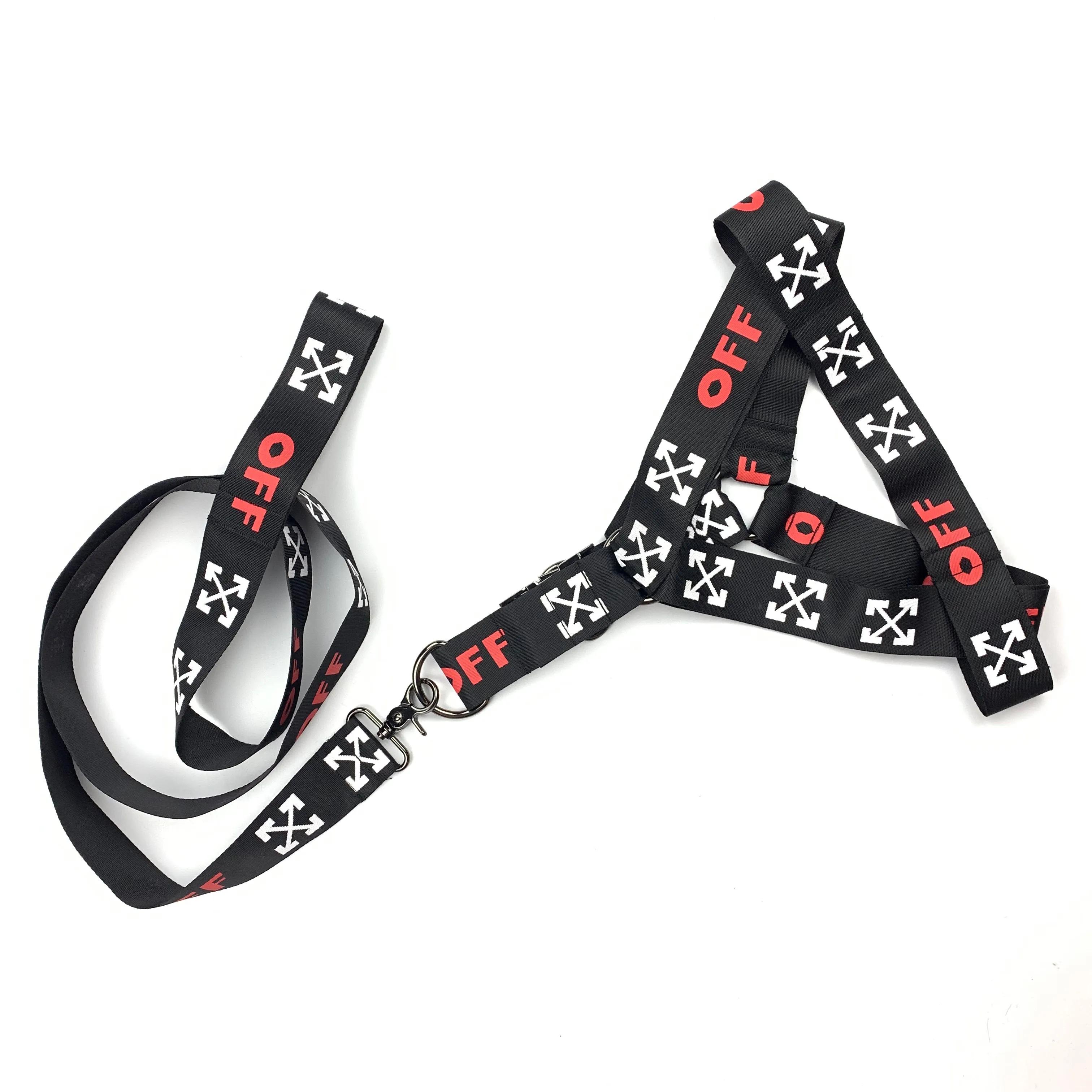 Woof-White Black Harness & Leash Set